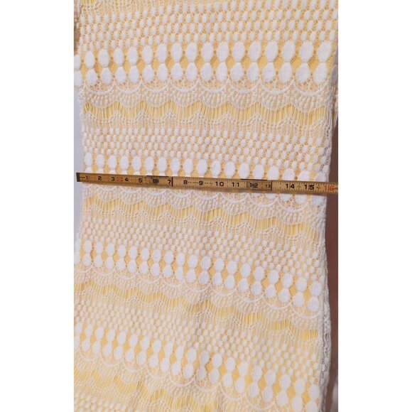 Tatiana B Size LG  Sheath Dress White Lace on Yellow Cap Sleeve  Slimming - Picture 4 of 6